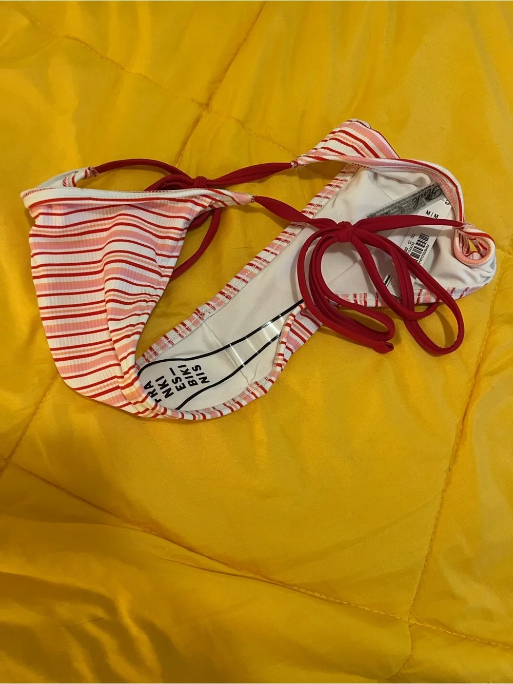 PINK x Frankies Bikinis Rosemary Ribbed Itsy Bikini Bottom Red White Stripe MED